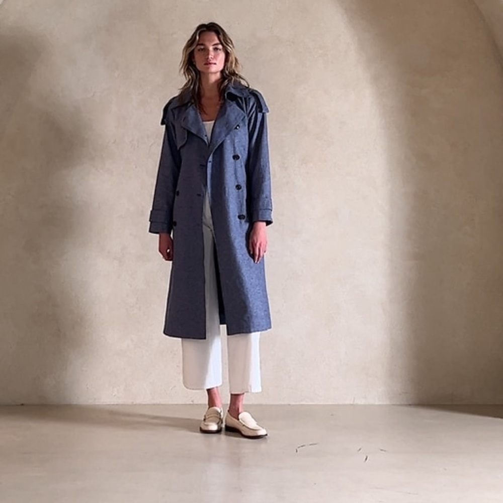 BANANA REPUBLIC UNISEX LINEN TRENCH COAT! Petite Double Breasted Year Round